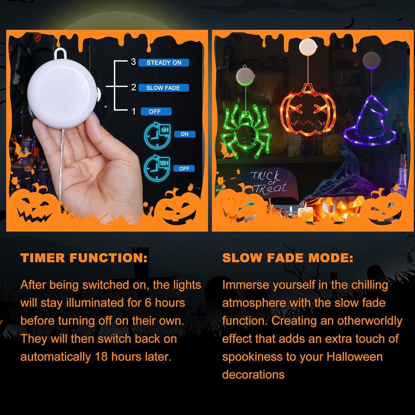 Halloween Window Lights with Suction Cup Battery Operated