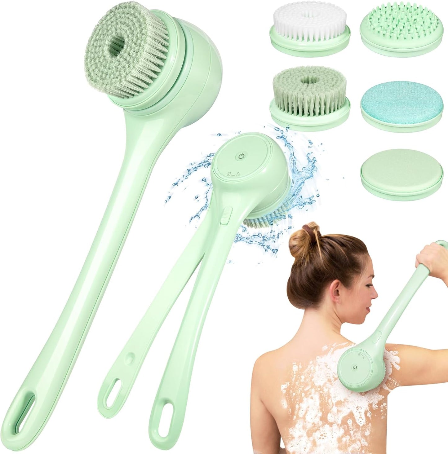 Body Scrubber Massage Waterproof Electric Shower Brush With 5 Head