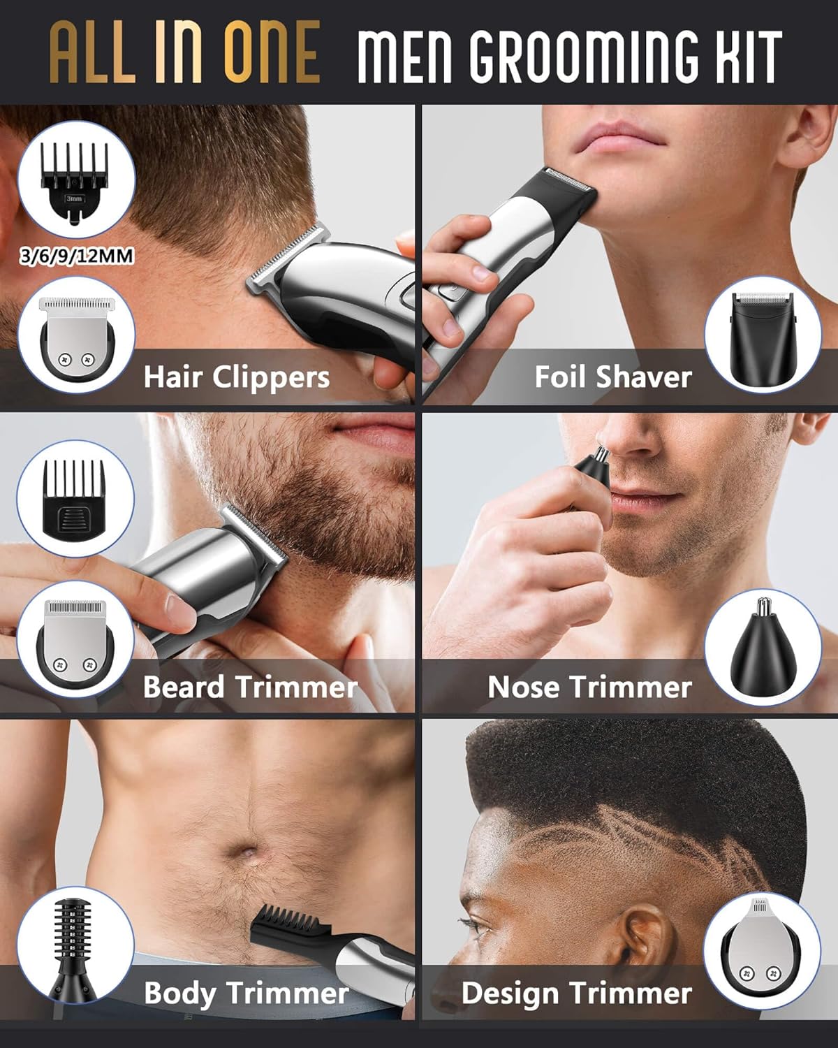 6 In 1 Beard Trimmer,Cordless Hair Clippers kit for men