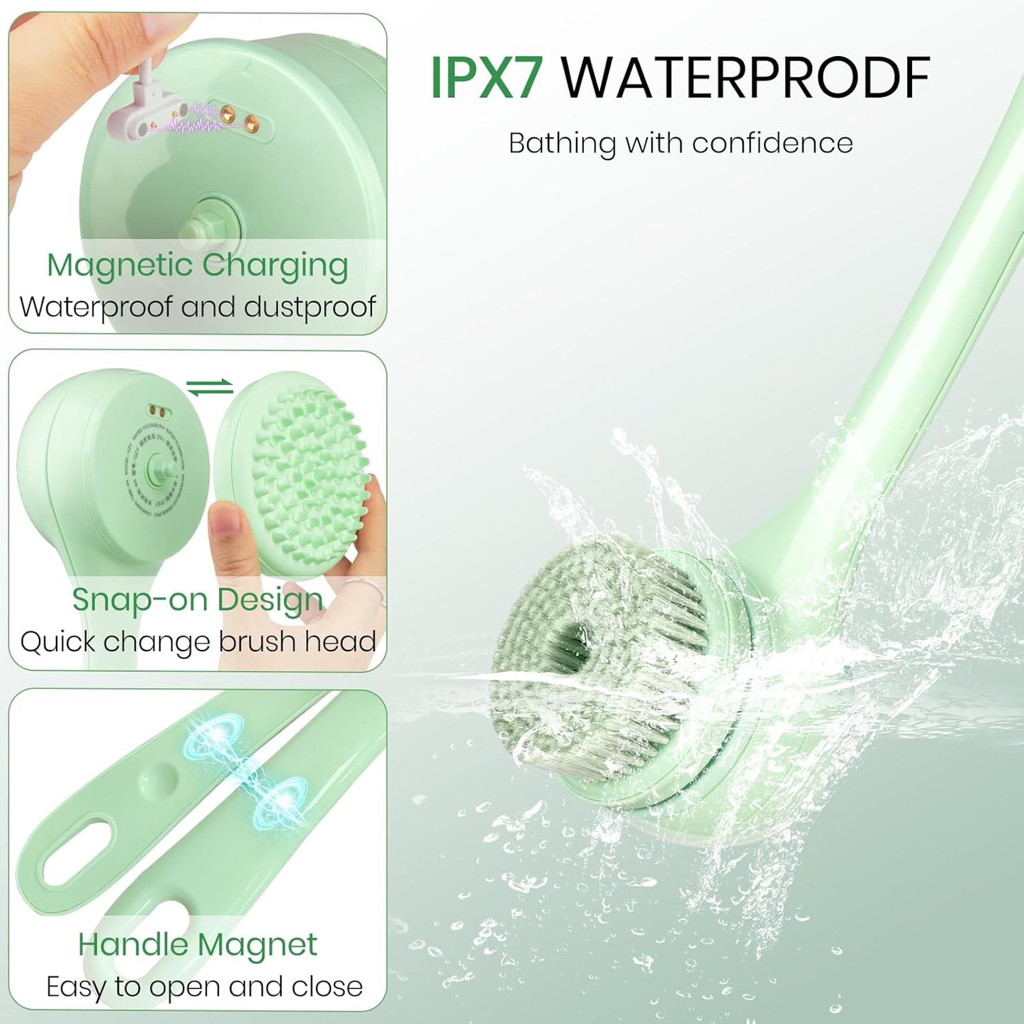 Body Scrubber Massage Waterproof Electric Shower Brush With 5 Head