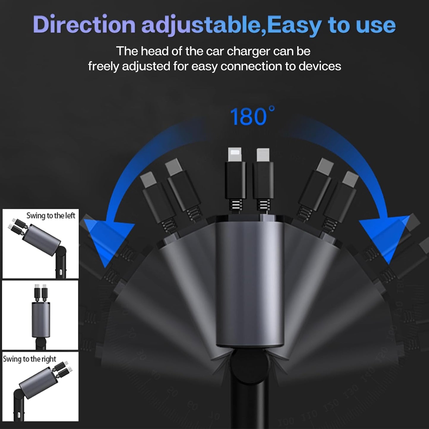 4 in 1 Retractable Car Adapter Fast Charger for iPhone and Type C