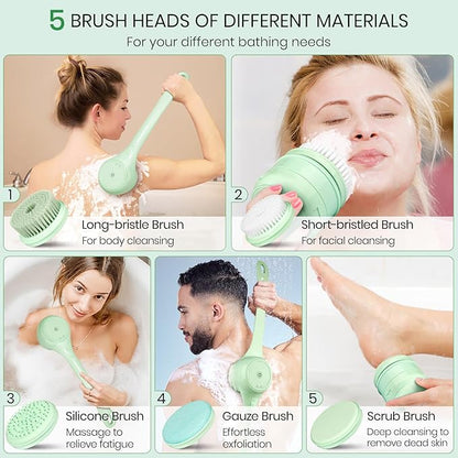 Body Scrubber Massage Waterproof Electric Shower Brush With 5 Head