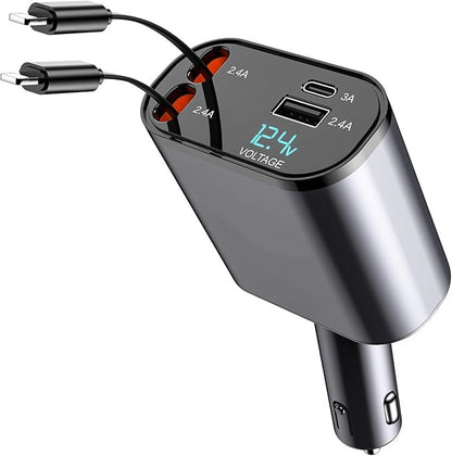 4 in 1 Retractable Car Adapter Fast Charger for iPhone and Type C